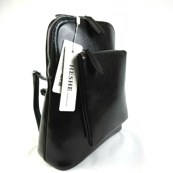 Heshe Leather Backpack Casual Daypack - Picture 3 of 8